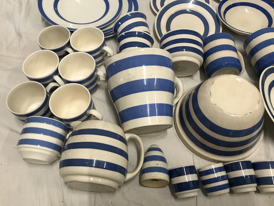 Selection of Blue and white Cornish Ware. Dinner plates 25cms and 23cms w, various saucers, mugs, - Image 3 of 5