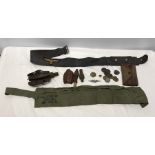 World War II German Military belt, 86cms l with winged eagle patch, shrapnel including half of a