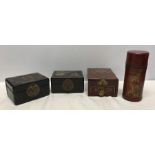 Chinese lacquer ware including two black lacquer boxed, brass fittings, one containing a set of