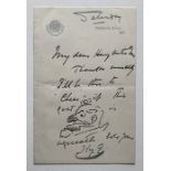 A note hand written by the British Illustrator Harry Furniss (1854-1925) and a sketch. The note is
