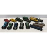 Early post war Dinky diecast vehicles, series 36 x 5 a LNER Train engine with 2 carriages, pls 6