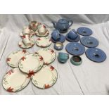 Two part tea sets, Dartmouth pottery, seagull painted set 10 pieces, ivory pottery floral painted,
