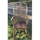 Windsor stick and slat back armchair, height to seat 46cms, height to back 114cms, width of arms