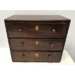 Miniature mahogany chest of drawers, apprentice piece, 3 drawers 27 h x 30cms w x 16cms. Condition