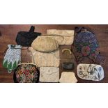 Twelve various vintage beadwork, embroidered and leather bags and purses. Condition ReportMainly