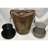 Good quality leather top hat box by A J White, Hatter, London approx 40cms h, fitted interior