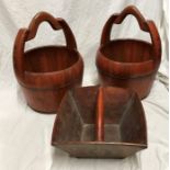 Pair of Chinese metal wire bound buckets with writing on the handles, approx 49cms h x 37cms w and a