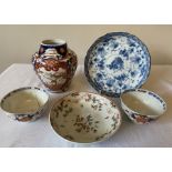 Oriental ceramics to include two 18thC tea bowls, a saucer, a 20thC dish and a 19thC Imari vase