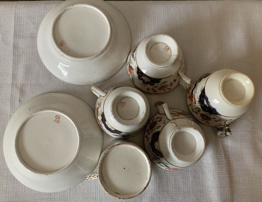 Five early 19thC porcelain cups and two saucers including Newhall bat print can. Condition ReportCan - Image 7 of 8