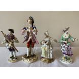 Four 19thC Meissen figures. Tallest 18cms. All a/f.Condition ReportAll with considerable damage. One