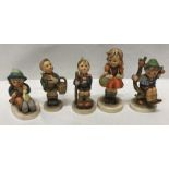 Collection of 5 Hummel Goebel figures, School Girl 11cms h, Village Boy, Little Hiker, Boy in