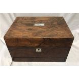 Walnut stationary box with drawer and mother of pearl escutcheon 31 w x 23 d x 18cms h. Condition