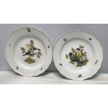 Pair of Meissen handpainted plates. Birds and insects, blue cross sword mark, 25cms w. Condition