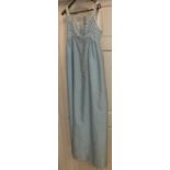 A vintage Empire Line Jean Varon pale blue evening dress with label for Liberty of London. Size 10
