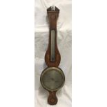 Victorian mahogany barometer with inlaid shell and floral panels. Steel face. 99 h x 25cms w.