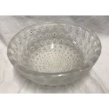 Heavy frosted glass fruit bowl with inverted graduation floral design. 25 w x 10cms h. Condition