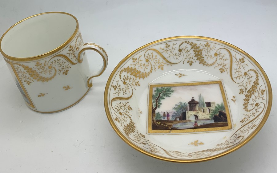 Two cups/saucers comprising a 19thC Meissen ornithological coffee can and saucer with a Paris - Image 6 of 7