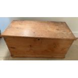 Pine blanket box. 83 w x 44 d x 42cms h. Condition ReportCracks to top and front. Stains to top.