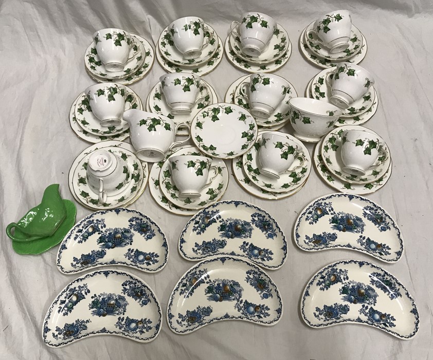 Colclough bone china part tea set, 12 cups, side plates, 13 saucers, milk jug and sugar bowl, 6