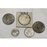 Selection of American coinage including 1878 One Dollar 1885 One Dollar, 1974 One Dollar, 1964