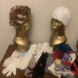 Vintage costume to include 1950's hat, swimming cap, gloves, coloured tights, 3 handkerchiefs and