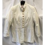 Ladies 1980's cream long jacket by Mondi, West Germany with brass buttons and embroidered to cuff