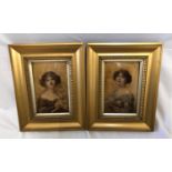 A pair of small gilt framed crystoleums, portraits of young ladies. 9cm w x 13cm h. Frames 18cm w