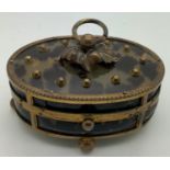 A tortoiseshell and brass trinket box 8cm x 6cm.Condition ReportCracks to shell at rear of the box.