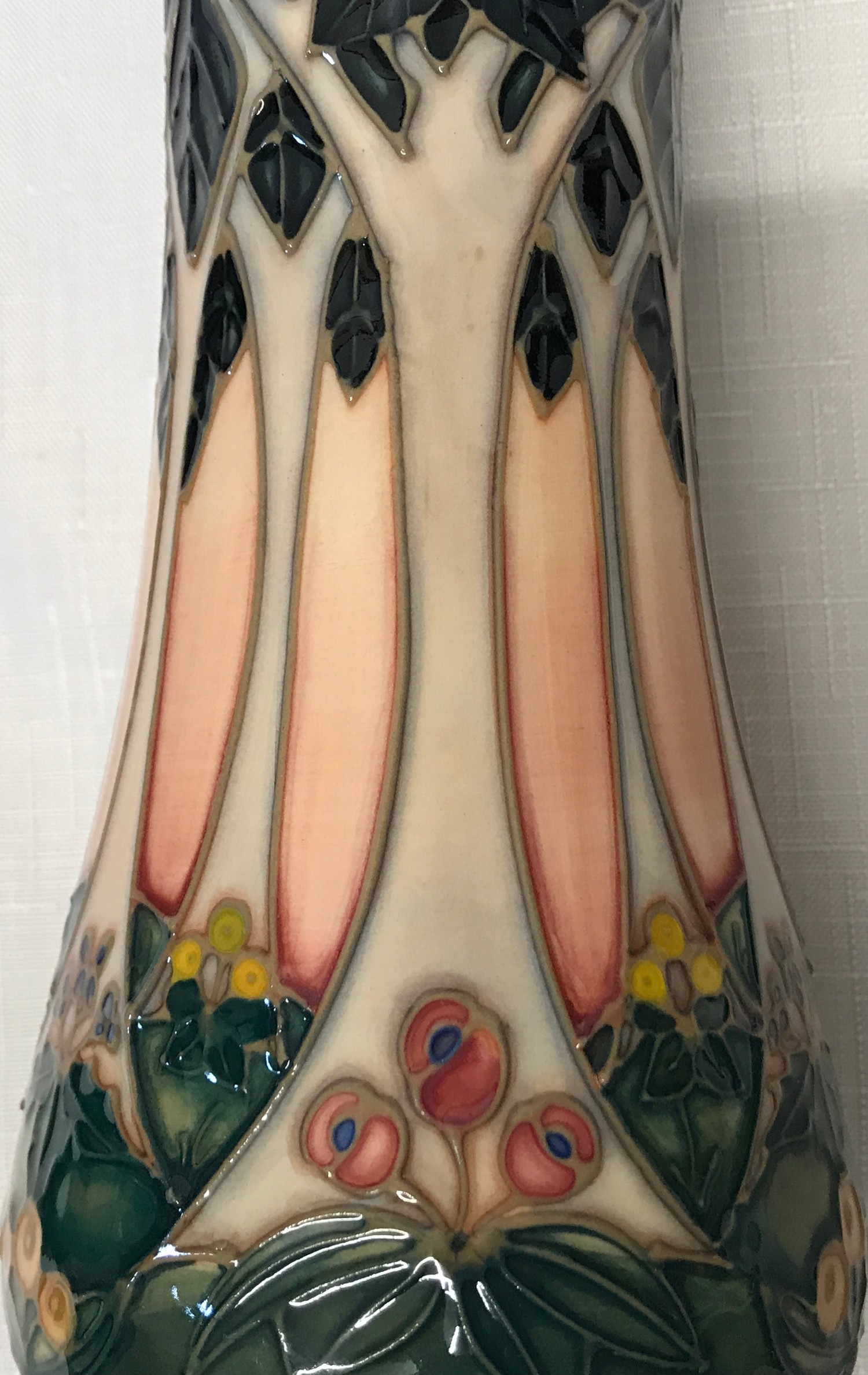 A Moorcroft Sally Tuffin-Cluny design slender baluster vase of tree/forest design c1990 21cm. Marked - Image 5 of 6