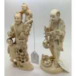 Two well carved Meiji period ivory figures. Tallest 19cms.Condition ReportCrack to base on one and