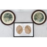 A pair of circular prints in wooden circular frames of two children by Bessie Pease printed by