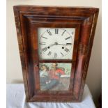 An American Seth Thomas wall mounted cased clock with walnut veneer and Victorian print to door