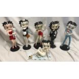 Betty Boop collection of 6 figurines, Beach Towel Betty 17cms, Maid, Wizard, 2 x Spotty Dog and