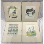 A set of four Simon Drew humorous signed prints: Last Mango in Paris, Dali Havidson, Fallen