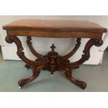 Very good quality 19thC burr walnut card table on white ceramic and brass castors opening to