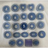 A collection of 23 various Wedgwood Jasperware dishes including one cobalt blue dish, 11cms d.
