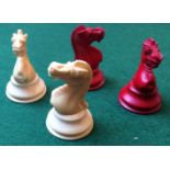 A late 19thC Staunton pattern ivory chess set. King 7.9cms h, pawn 3.9cms h. Felt lined wooden box