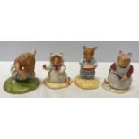 Four Royal Doulton Brambly Hedge figures to include: Basil DBH 38, Shrimp DBH 43, Pebble DBH 41