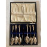 A boxed set of 6 hallmarked silver teaspoons Sheffield 1895 by maker John Round & Son Ltd with E.P.