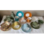 A selection of ceramics to include 6 harlequin Susie Cooper coffee cans and saucers, a Shelley dish,