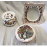 Three Royal Doulton "Brambly Hedge" items to include an Autumn round lidded trinket box 10cms d, a