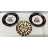 Three plates to include a Royal Crown Derby Imari Evening Star plate 22cm d and a pair of