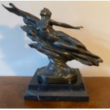 A bronze figure "The Wave" signed Charles Louchet. 34cms h x 41cms w approx. Base 21.5cms x 17cms.