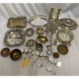 A quantity of silver plated wares to include jugs, trays, condiments, cutlery etc together with a