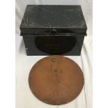 Large metal deeds box, 1881-2 to 1900 "S and C" Painted to the front 47cms w x 34cms d x 29cms h and