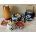 Various ceramics to include 2 Maling items, a Poole jam pot, a Royal Winton vase. Adams biscuit