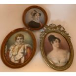 Three portrait miniatures on ivory. One after Lawrence of Countess Grosvenor in gilt metal frame