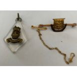 A 9ct Army Ordnance Dept. brooch with safety chain (untested) and Fide et Fiducia pendnt. Brooch 2.