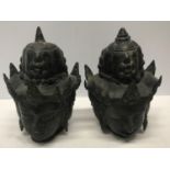 Pair of Tibetan bronze three headed busts 21cm h x 15cm w.Condition ReportMinor holes and