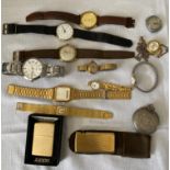 A selection of watches to include a ladies and a gents Onsa watch together with a Zippo and a Ronson